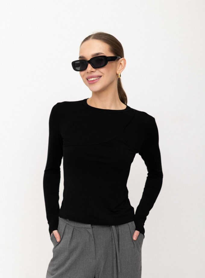 Лонгслів з імітацією чорний TWICE (TWC_LI250122274_bl)