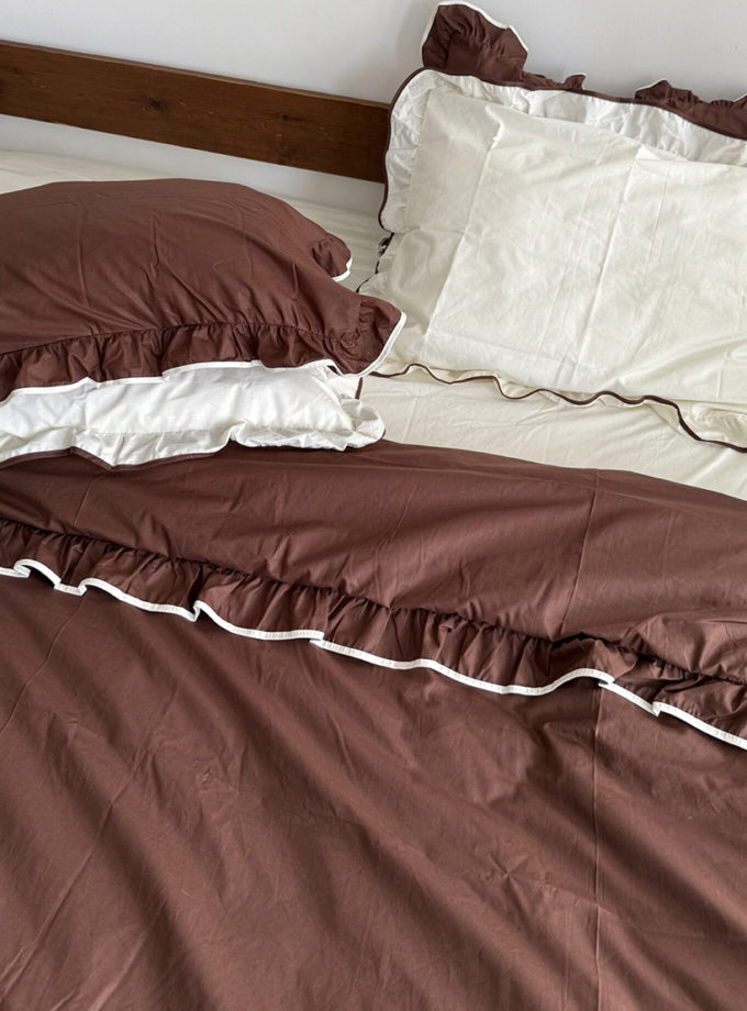 Комплект постільної білизни шоколадний ранфорс з рюшами та молочним кантом BEDCLOZZZES (BEDCLZ_3921-1-1-1-1-1-1-1-1)