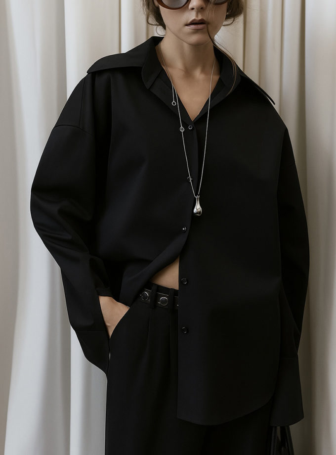 Бавовняна сорочка чорна з манжетами THE PLUM LAB (TPL_CS-AW25-0002)