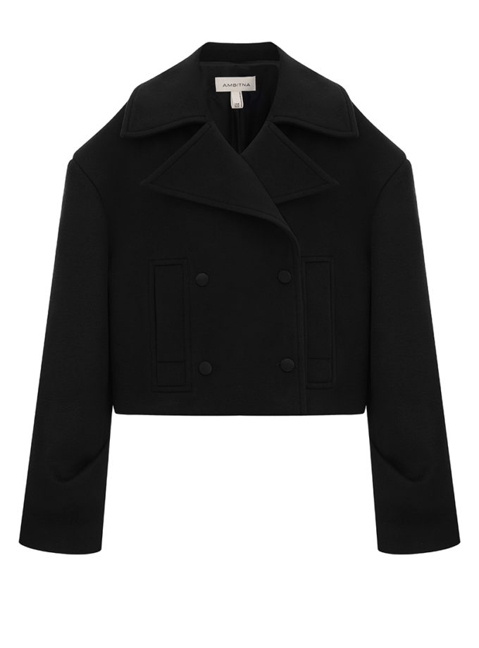 Чорне вкорочене пальто Тиха влада AMBITNA (Ambtn_17)