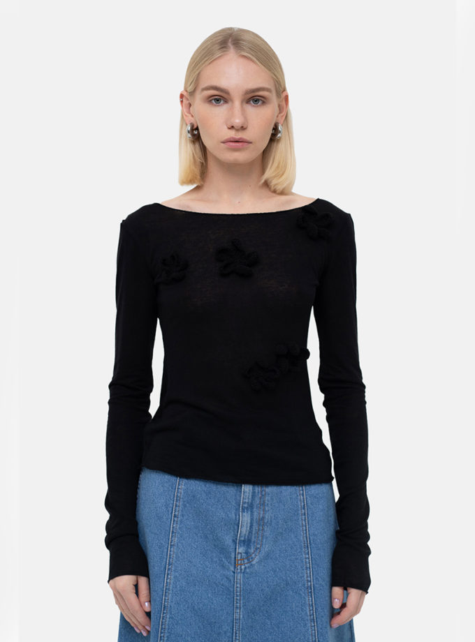 Чорний лонг Crochet Flowers MATCH DENIM (MTCH_sp25-black-crblouse)