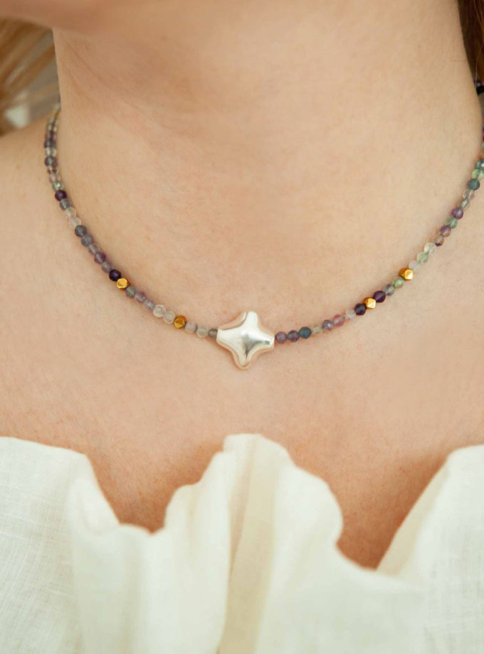 Кольє Stella Silver з флюоритом та срібною зіркою SAMOKISH (SMKSH_N-056-S)