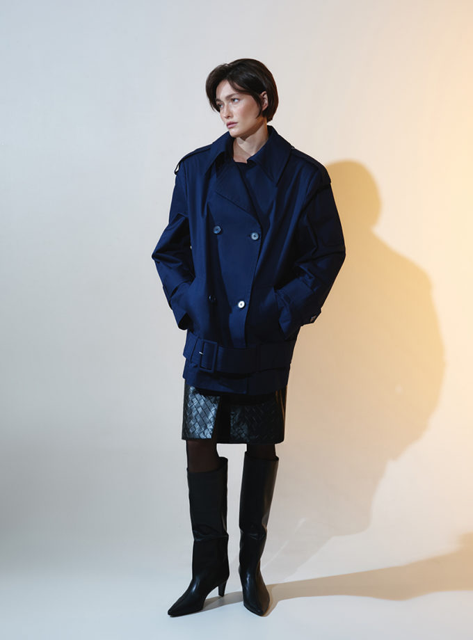 Тренч глибокого синього з акцентом на занижену талію AMBITNA (Ambtn_18_bl)