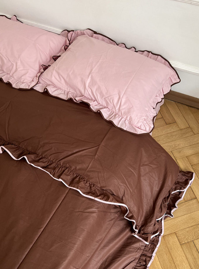 Комплект постільної білизни шоколадний ранфорс з рюшами та рожевим кантом BEDCLOZZZES (BEDCLZ_3921-1-1-1-1-1-1-1-1-1)