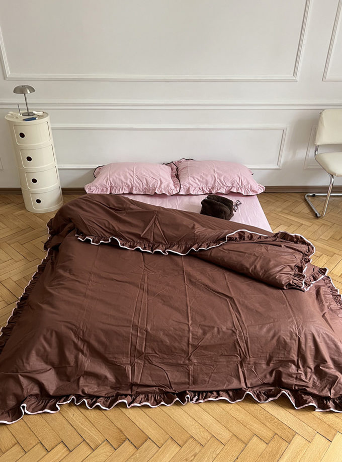 Комплект постільної білизни шоколадний ранфорс з рюшами та рожевим кантом BEDCLOZZZES (BEDCLZ_3921-1-1-1-1-1-1-1-1-1)