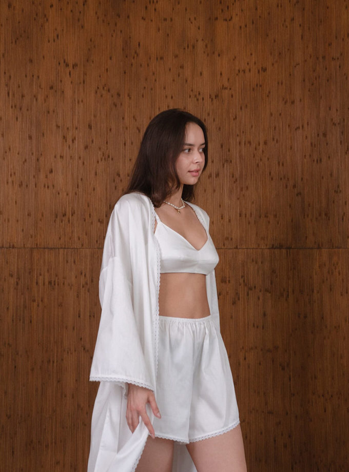 Домашній костюм з тенселю шорти і довгий кардиган молочний BEDCLOZZZES (BEDCLZ_15690-3-1-1-3-5-1-2-1-1-1-1-1-1-2-2-1)