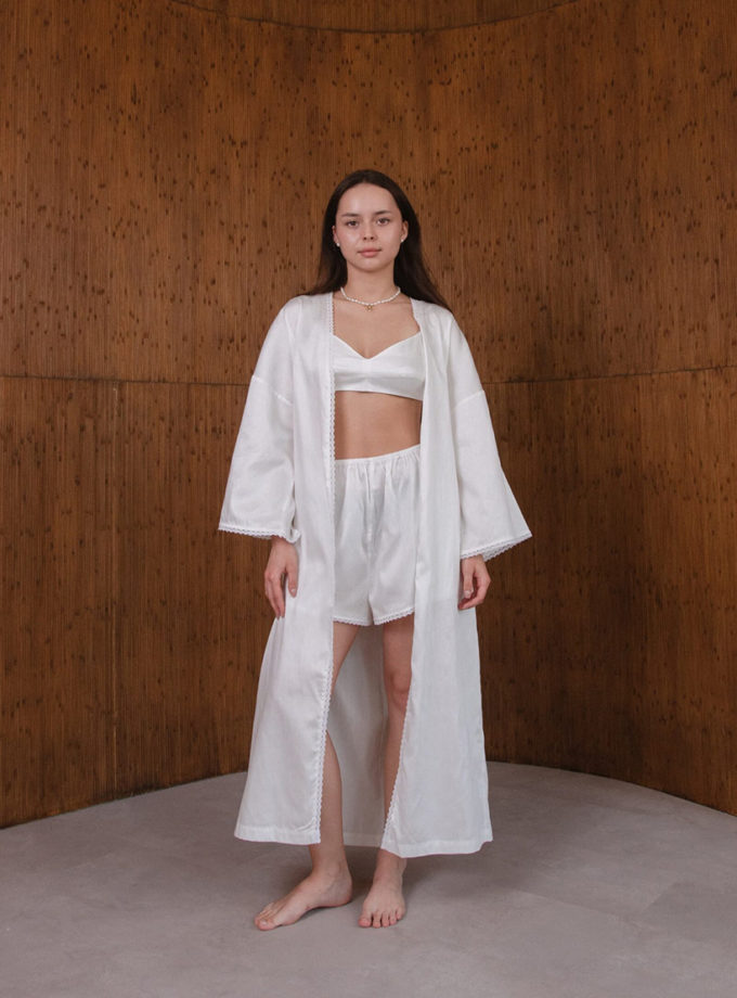 Домашній костюм з тенселю шорти і довгий кардиган молочний BEDCLOZZZES (BEDCLZ_15690-3-1-1-3-5-1-2-1-1-1-1-1-1-2-2-1)