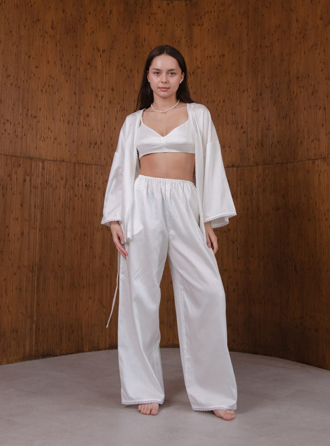 Домашній костюм з тенселю штани і короткий кардиган молочний BEDCLOZZZES (BEDCLZ_15690-3-1-1-3-5-1-2-1-1-1-1-1-1-2-3-1)