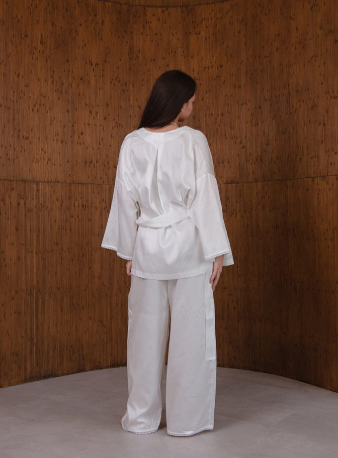 Домашній костюм з тенселю штани і короткий кардиган молочний BEDCLOZZZES (BEDCLZ_15690-3-1-1-3-5-1-2-1-1-1-1-1-1-2-3-1)