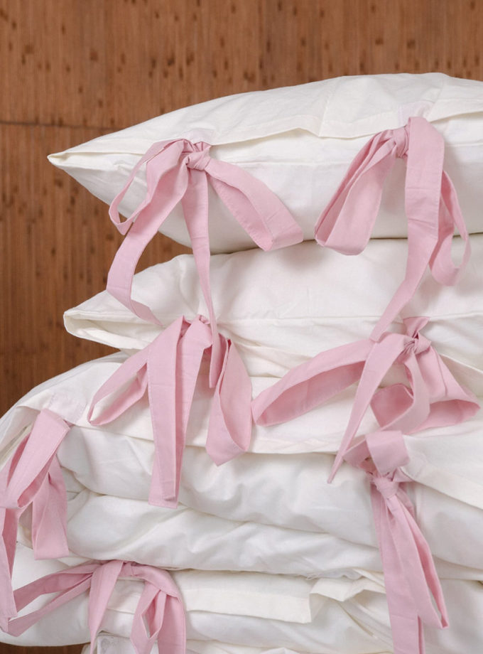 Комплект постільної білизни молочний ранфорс з рожевими зав'язками BEDCLOZZZES (BEDCLZ_3921-1-2-3-1-1-2-1)