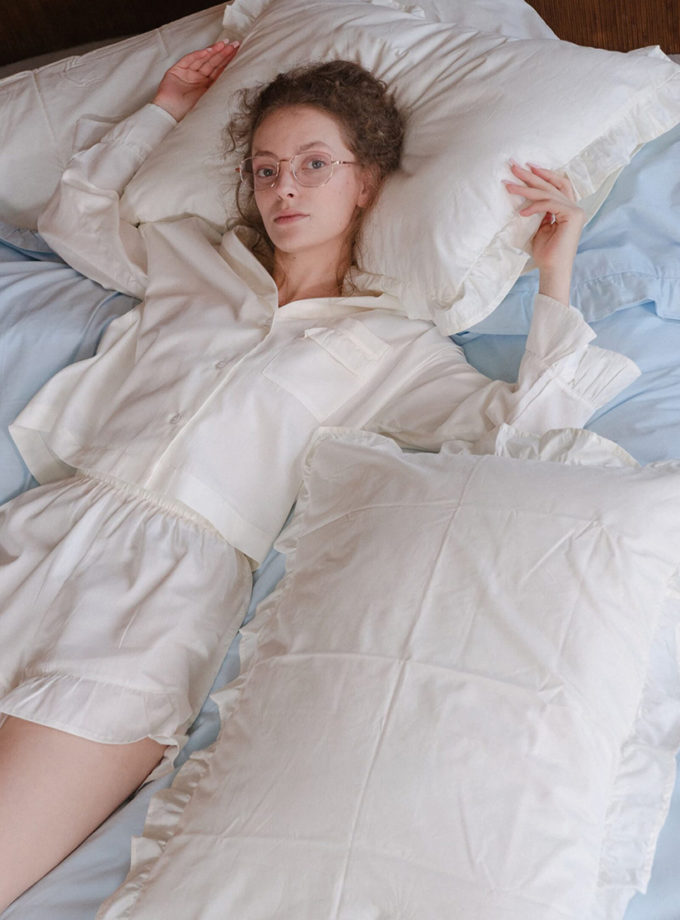 Комплект постільної білизни молочний+блакитний з рюшами BEDCLOZZZES (BEDCLZ_33921-1-2-3-1-1-1-2)