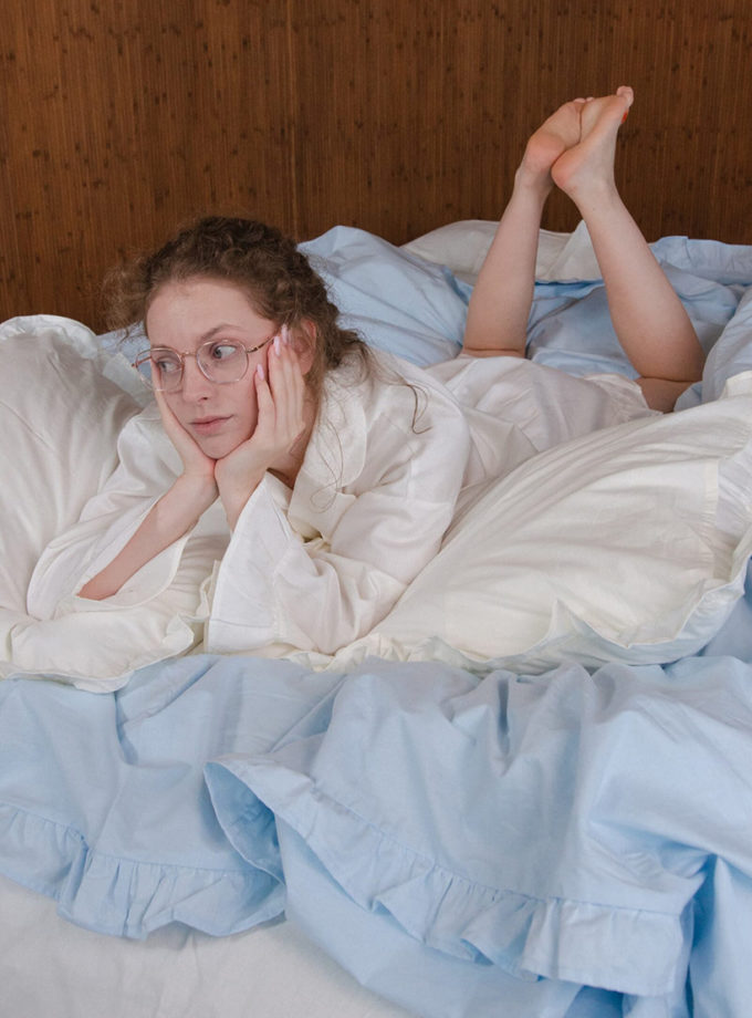 Комплект постільної білизни молочний+блакитний з рюшами BEDCLOZZZES (BEDCLZ_33921-1-2-3-1-1-1-2)