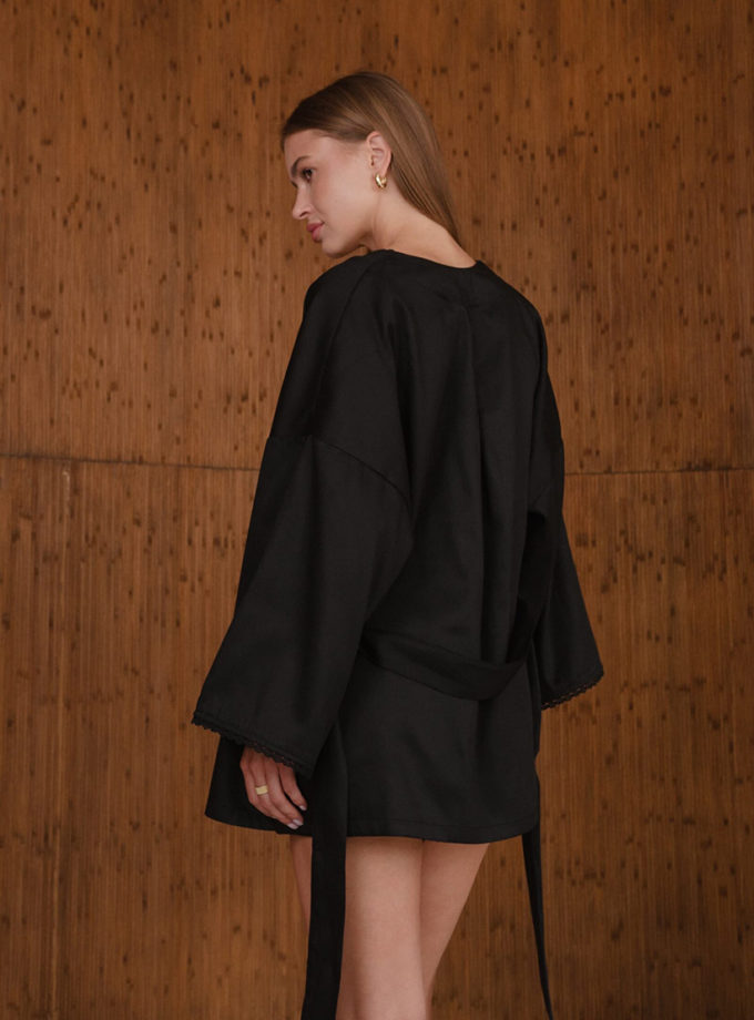 Домашній костюм з тенселю шорти і довгий кардиган чорний BEDCLOZZZES (BEDCLZ_15690-3-1-1-3-5-1-2-1-1-1-1-1-1-2-2)