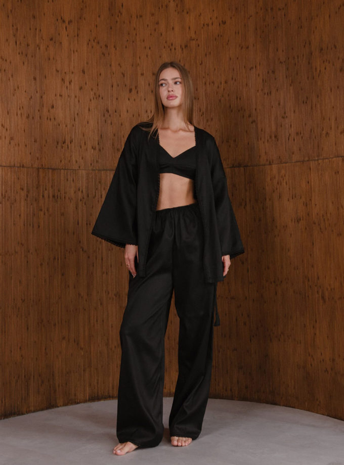 Домашній костюм з тенселю штани і короткий кардиган чорний BEDCLOZZZES (BEDCLZ_15690-3-1-1-3-5-1-2-1-1-1-1-1-1-2-3)