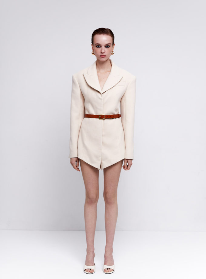 Структурний комбінезон зі шкіряним паском у кремовому кольорі FABBY (FBB_FB2500003)