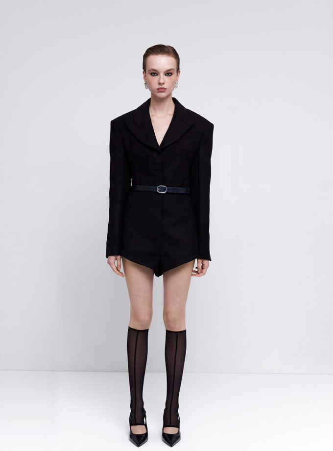 Структурний комбінезон зі шкіряним паском у чорному кольорі FABBY (FBB_FB2500004)