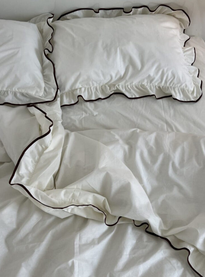 Комплект постільної білизни молочний ранфорс з рюшами та шоколадним кантом BEDCLOZZZES (BEDCLZ_3921-1-1-1-1-1-1-1)