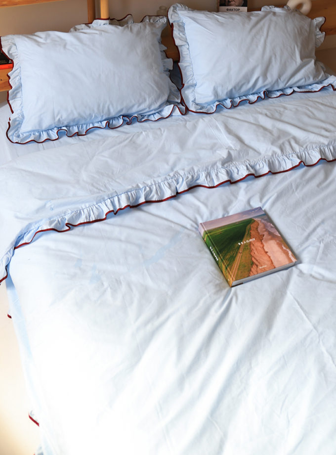 Комплект постільної білизни блакитний ранфорс з роюшами та бордовим кантом BEDCLOZZZES (BEDCLZ_3921-1-1-1-1-1)