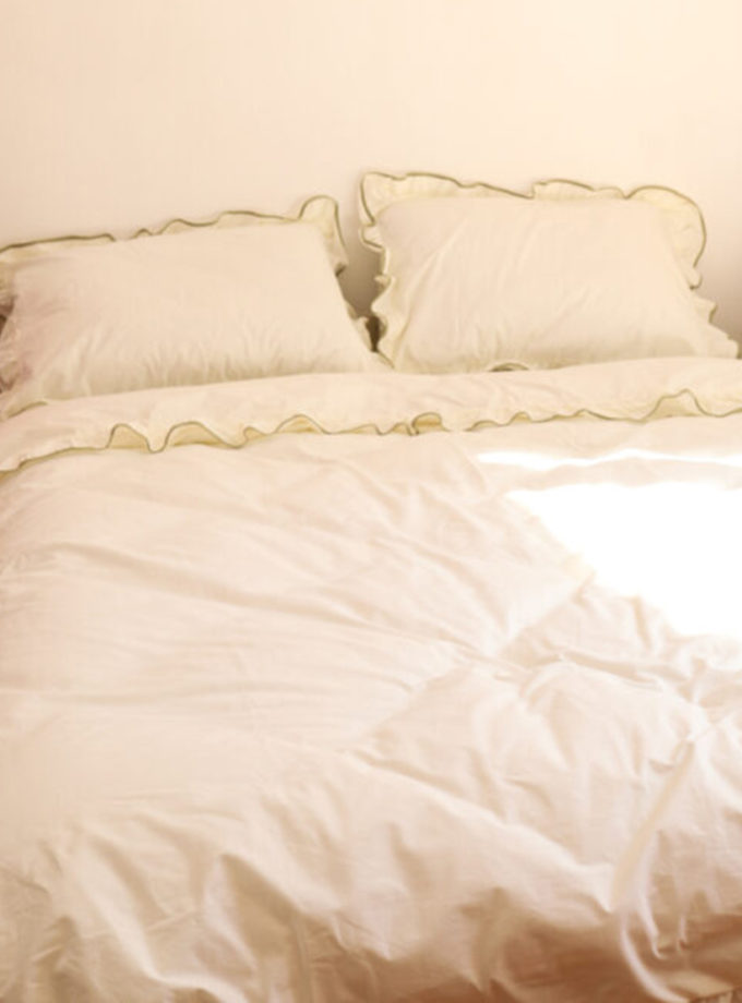 Комплект постільної білизни молочний ранфорс з рюшами та оливковим кантом BEDCLOZZZES (BEDCLZ_3921-1-1-1-1-1-1)