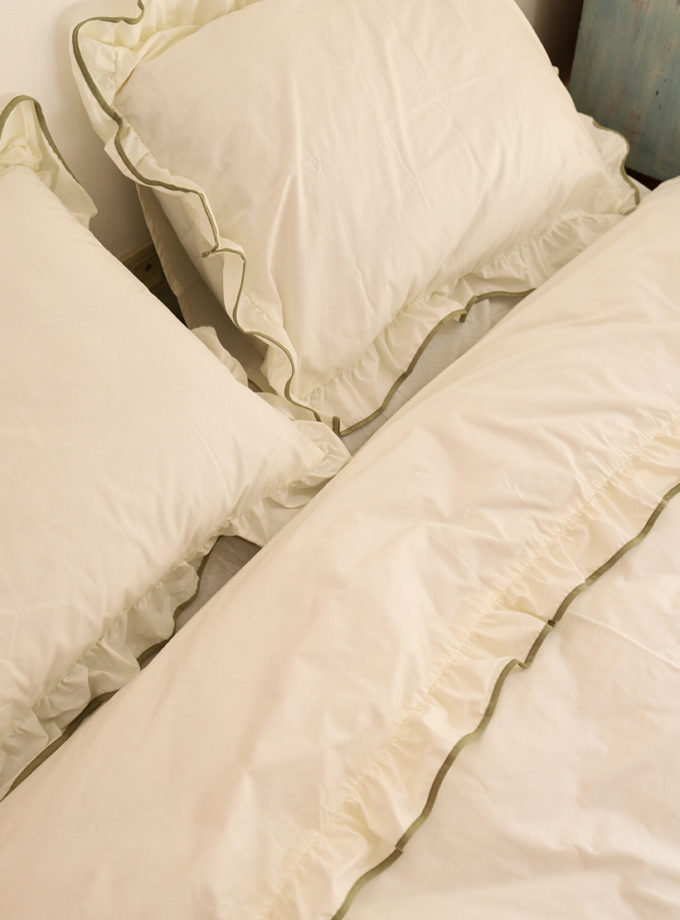 Комплект постільної білизни молочний ранфорс з рюшами та оливковим кантом BEDCLOZZZES (BEDCLZ_3921-1-1-1-1-1-1)