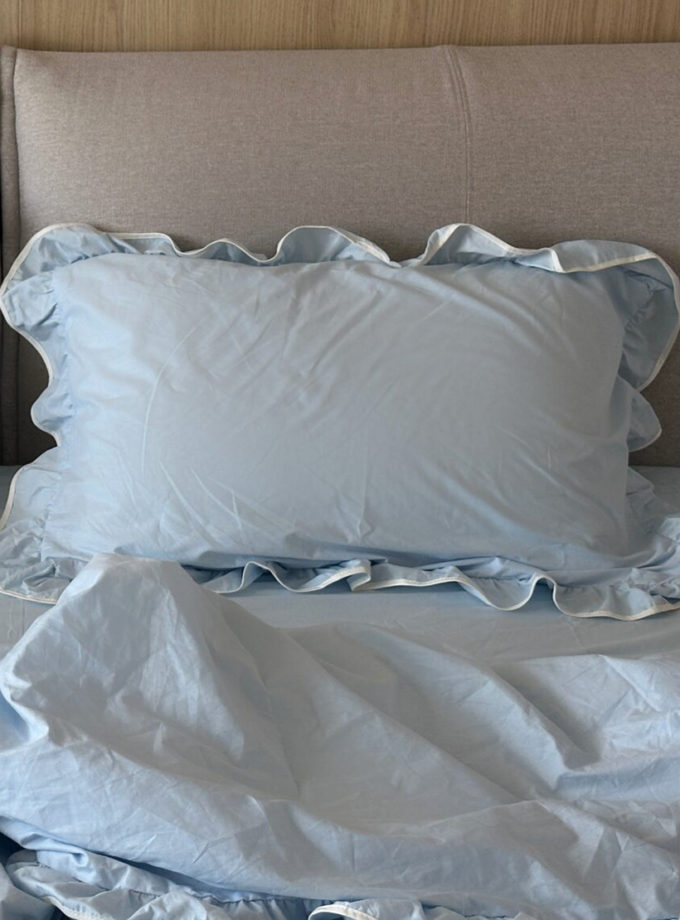 Комплект постільної білизни блакитний ранфорс з рюшами та молочним кантом BEDCLOZZZES (BEDCLZ_3921-1-1-1-1-1-2)