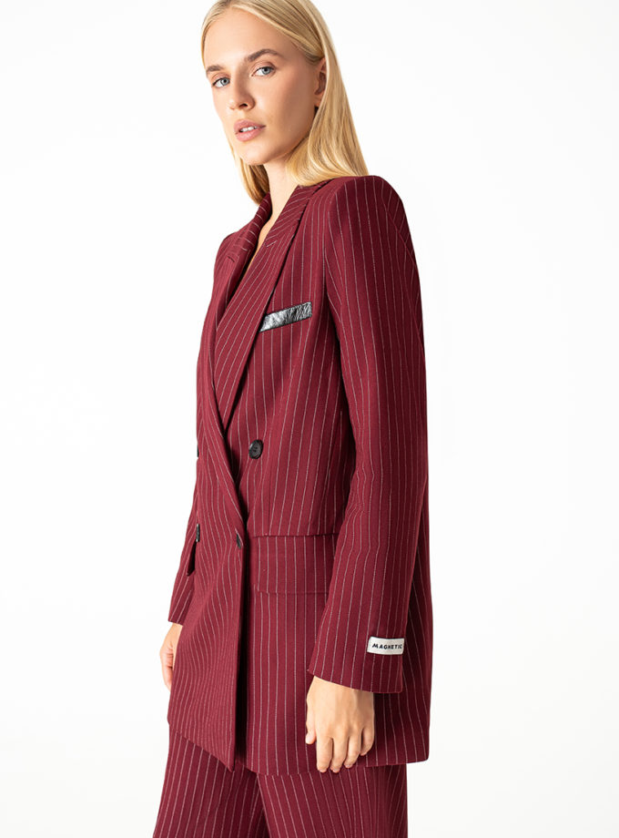 Oversize піджак в смужку бордовий MAGNETIC (MGN_1810BD)