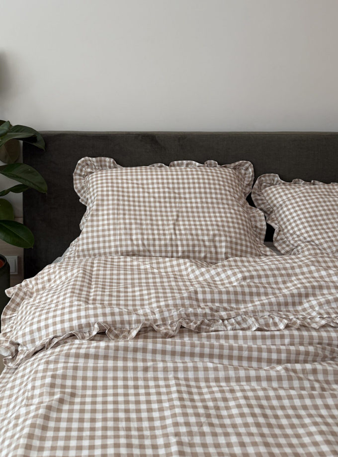Комплект постільної білизни бежева клітинка з рюшами BEDCLOZZZES (BEDCLZ_3921-1-2-3-1-1-1-1-1)