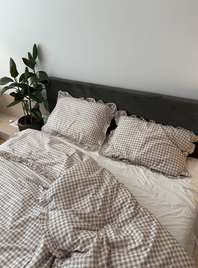 Комплект постільної білизни бежева клітинка з рюшами BEDCLOZZZES (BEDCLZ_3921-1-2-3-1-1-1-1-1)