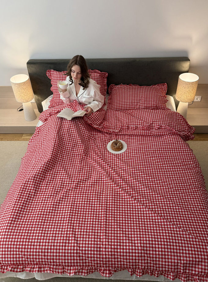 Комплект постільної білизни червона клітинка з рюшами BEDCLOZZZES (BEDCLZ_3921-1-2-3-1-1-1-1-1-1)