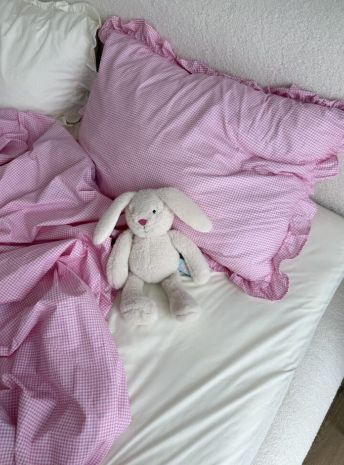 Комплект постільної білизни рожева клітинка з молочним кантом та рюшами BEDCLOZZZES (BEDCLZ_3921-1-2-3-1-1-1-3-1)