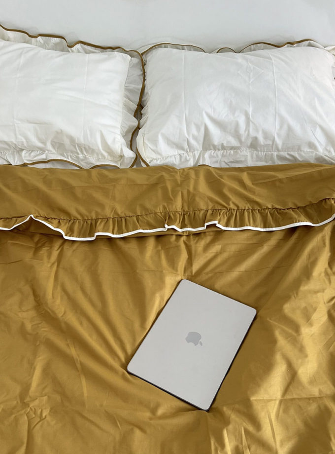 Комплект постільної білизни молочний ранфорс з рюшами та гірчичним кантом BEDCLOZZZES (BEDCLZ_3921-1-1-1-1-1-1-1-1-1-2)