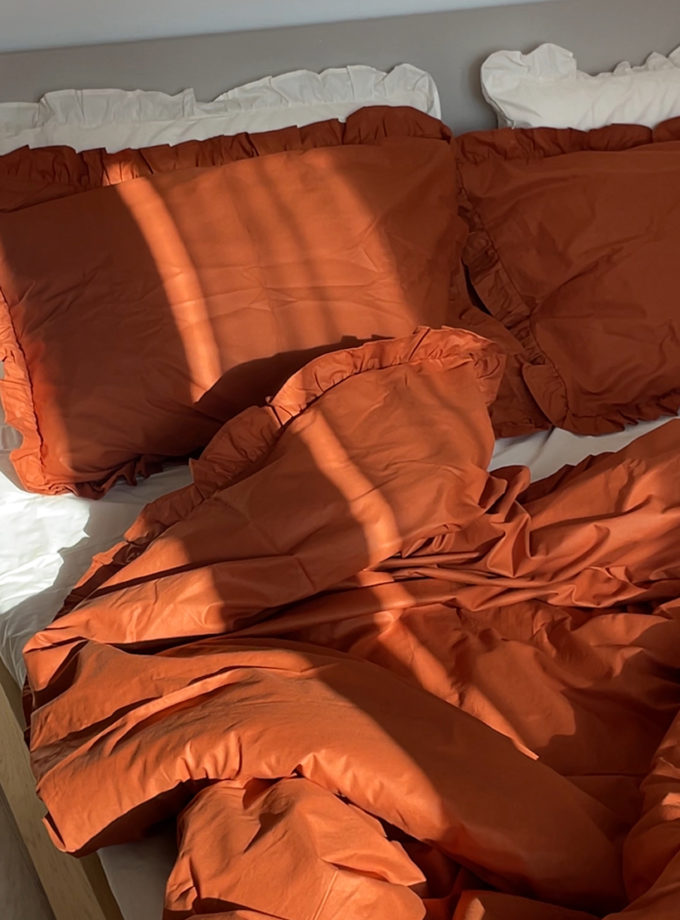 Комплект постільної білизни теракотовий+молочний ранфорс з рюшами BEDCLOZZZES (BEDCLZ_3921-1-2-3-1-1-1-3)