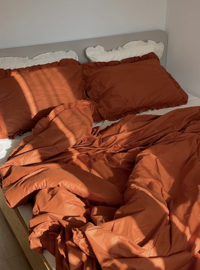 Комплект постільної білизни теракотовий+молочний ранфорс з рюшами BEDCLOZZZES (BEDCLZ_3921-1-2-3-1-1-1-3)