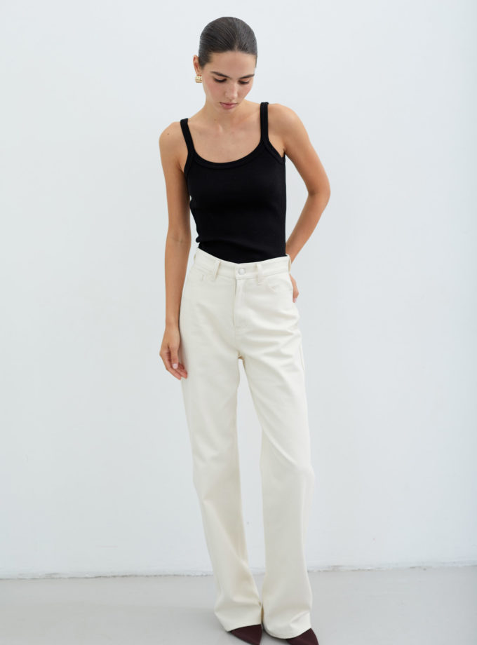 Джинси прямого крою на високій посадці кремові THE LACE (TLA_00002435)