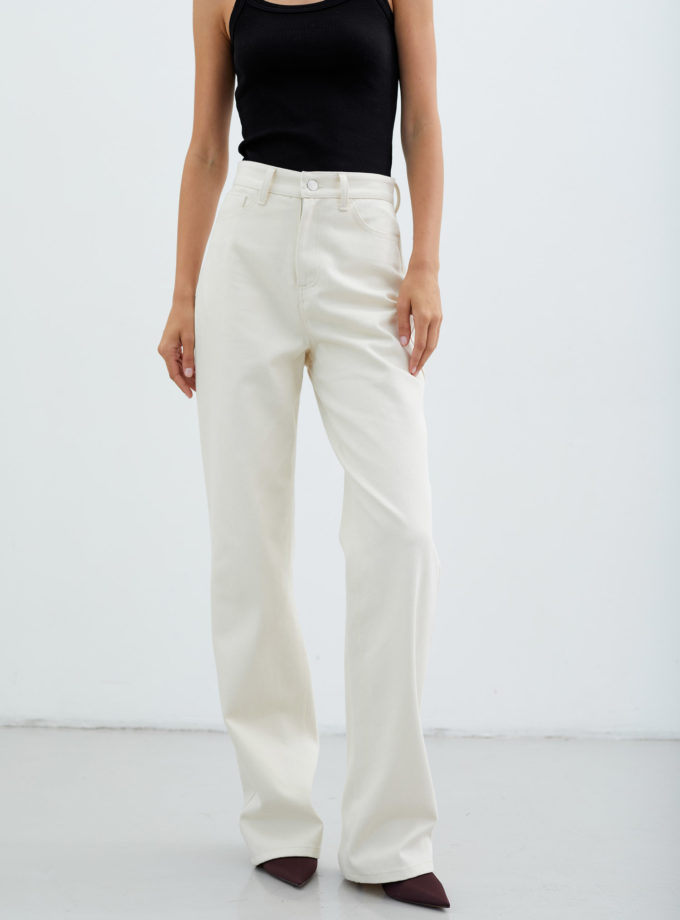 Джинси прямого крою на високій посадці кремові THE LACE (TLA_00002435)