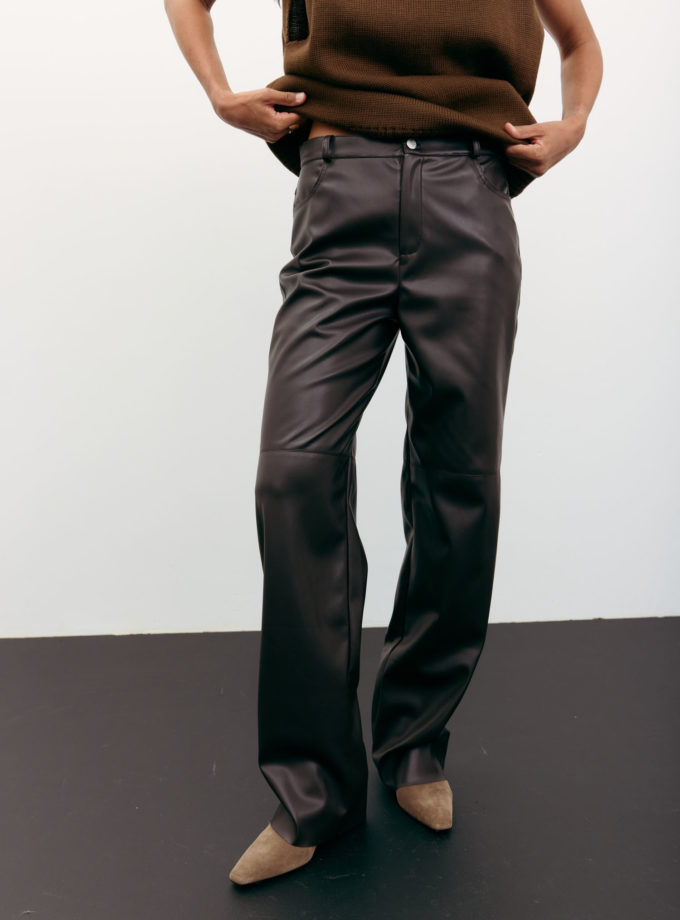 Брюки з еко-шкіри прямі шоколадні THE LACE (TLA_00002561)