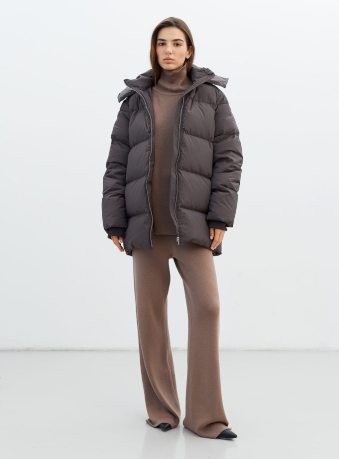 Куртка вільного крою з натуральним пухом капучино THE LACE (TLA_00002592)