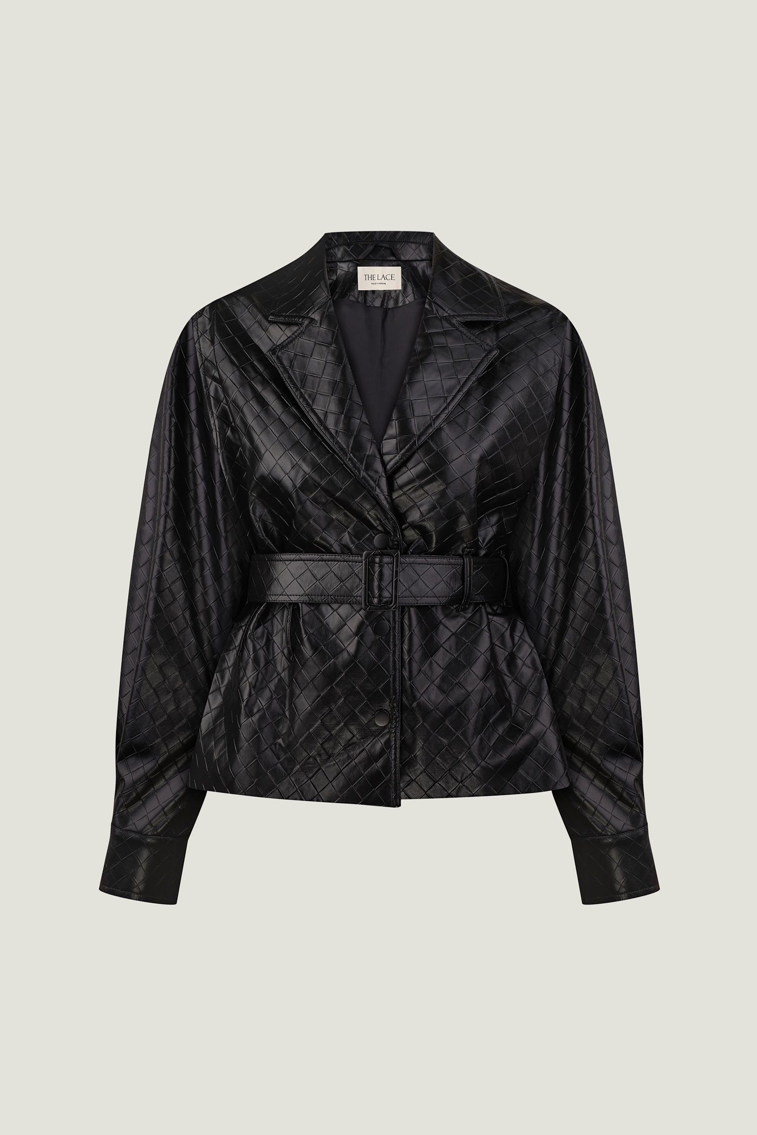 00002834-6 Куртка з фактурної еко-шкіри з поясом чорна THE LACE (TLA_00002834) - фото 6
