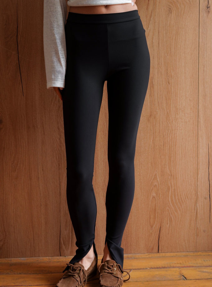 Легінси з розрізами в рубчик чорні THE LACE (TLA_00002952)