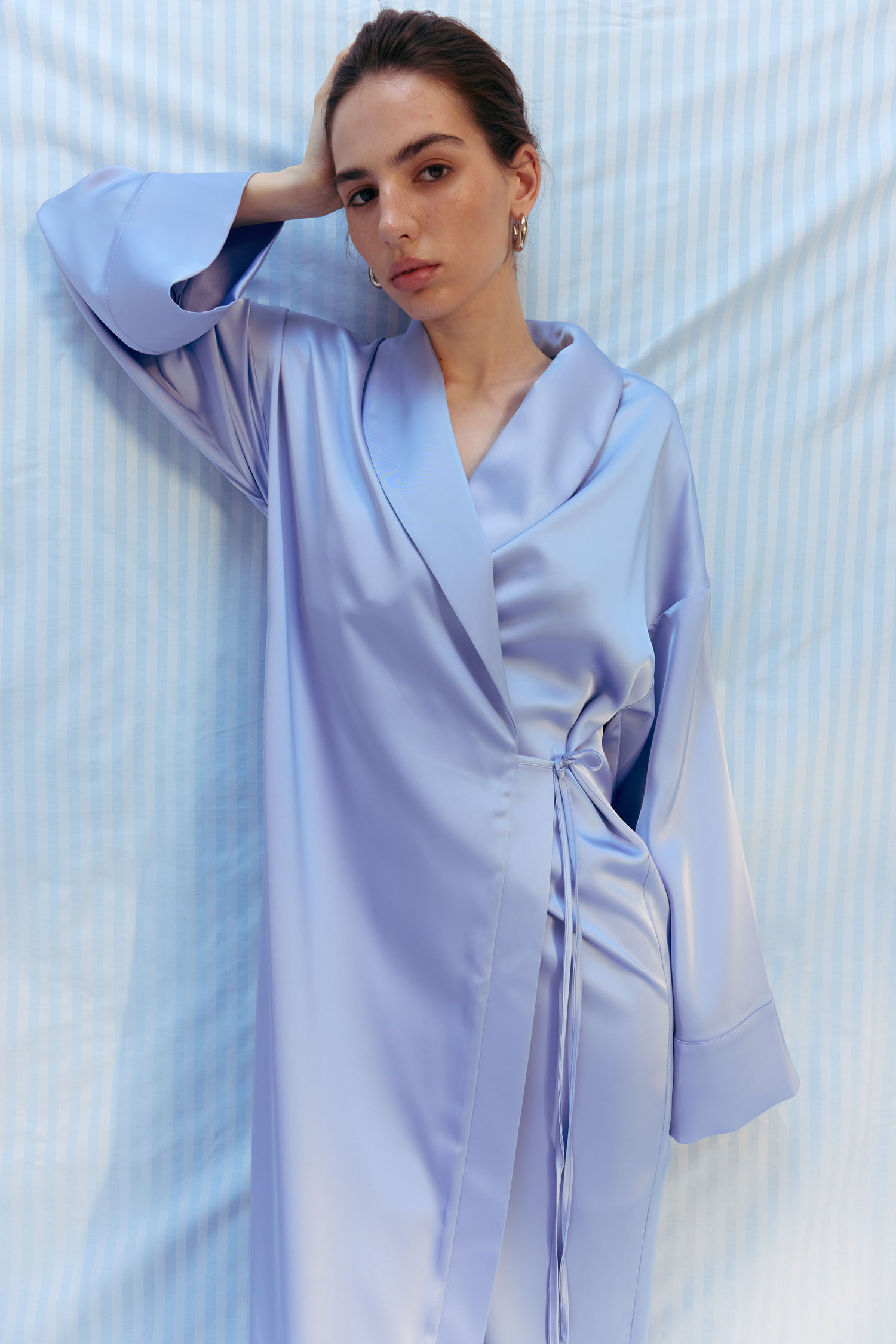 00003223-2 Кімоно вільного крою із сатину блакитне THE LACE (TLA_00003223) - фото 2