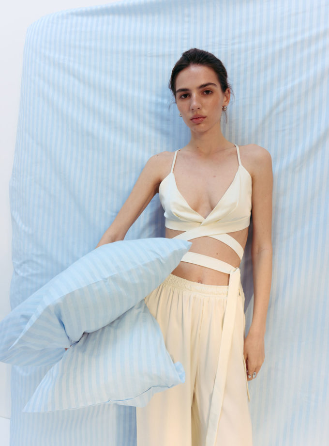 Топ із сатину з зав'язками молочний THE LACE (TLA_00003236)