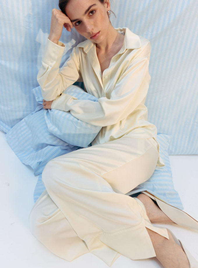 Сорочка прямого крою з сатину молочна THE LACE (TLA_00003238)