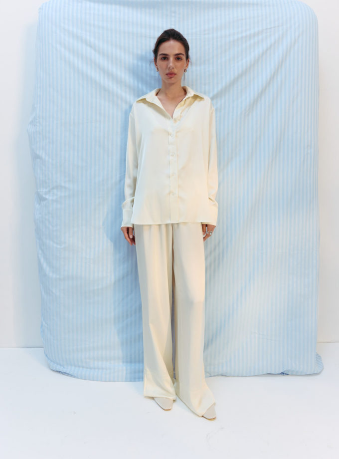 Сорочка прямого крою з сатину молочна THE LACE (TLA_00003238)