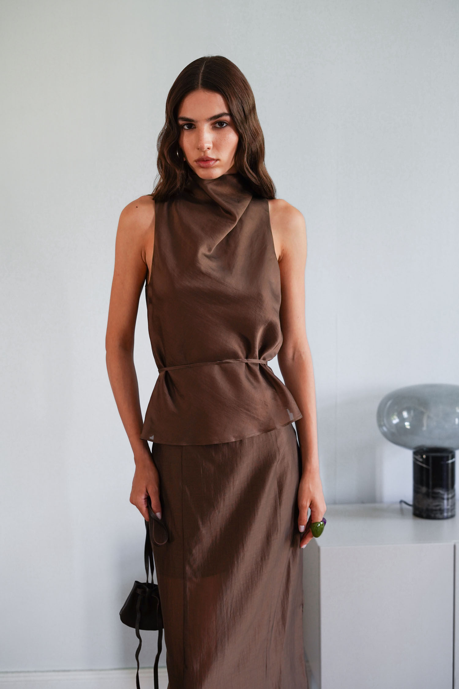 00003314-2 Топ із тенселу з тонким поясом шоколадний THE LACE (TLA_00003314) - фото 2