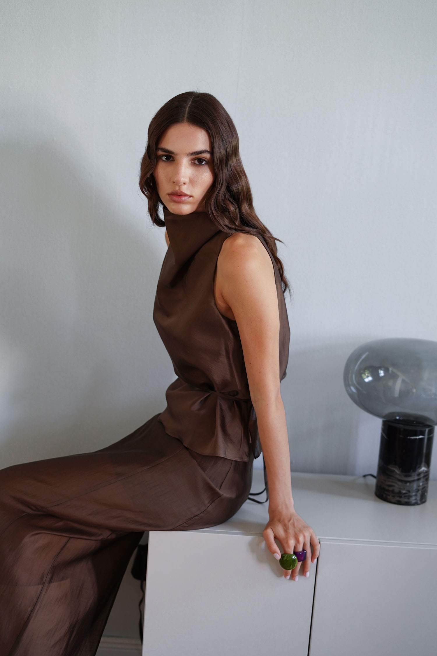 00003314-4 Топ із тенселу з тонким поясом шоколадний THE LACE (TLA_00003314) - фото 4