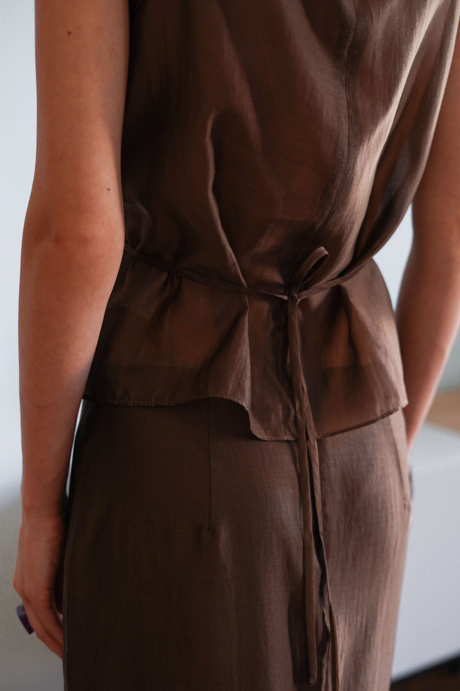 00003314-5 Топ із тенселу з тонким поясом шоколадний THE LACE (TLA_00003314) - фото 5