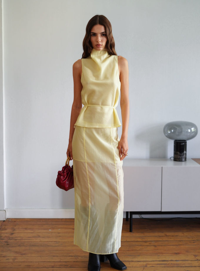 Топ із тенселу з тонким поясом лимонний THE LACE (TLA_00003316)