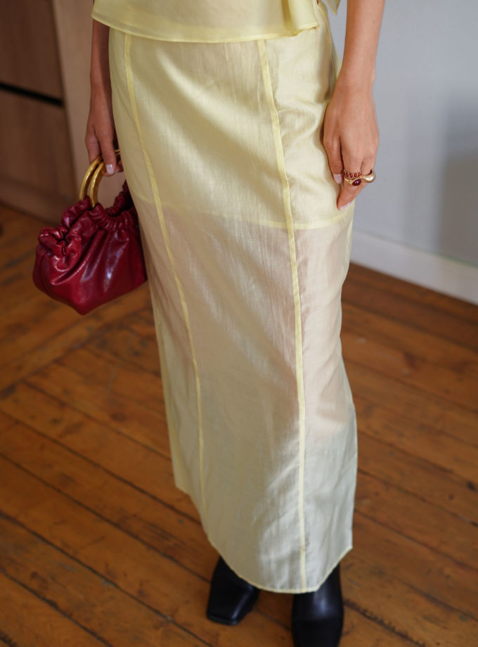 Спідниця максі напівпрозора з тенселу лимонна THE LACE (TLA_00003317)