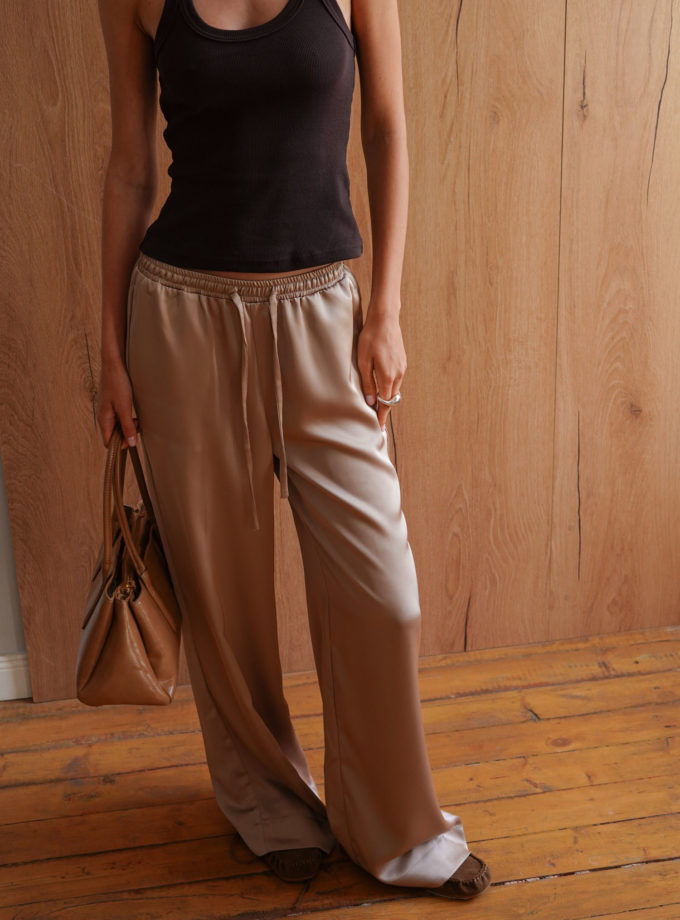 Брюки сатинові з куліскою бежеві THE LACE (TLA_00003318)