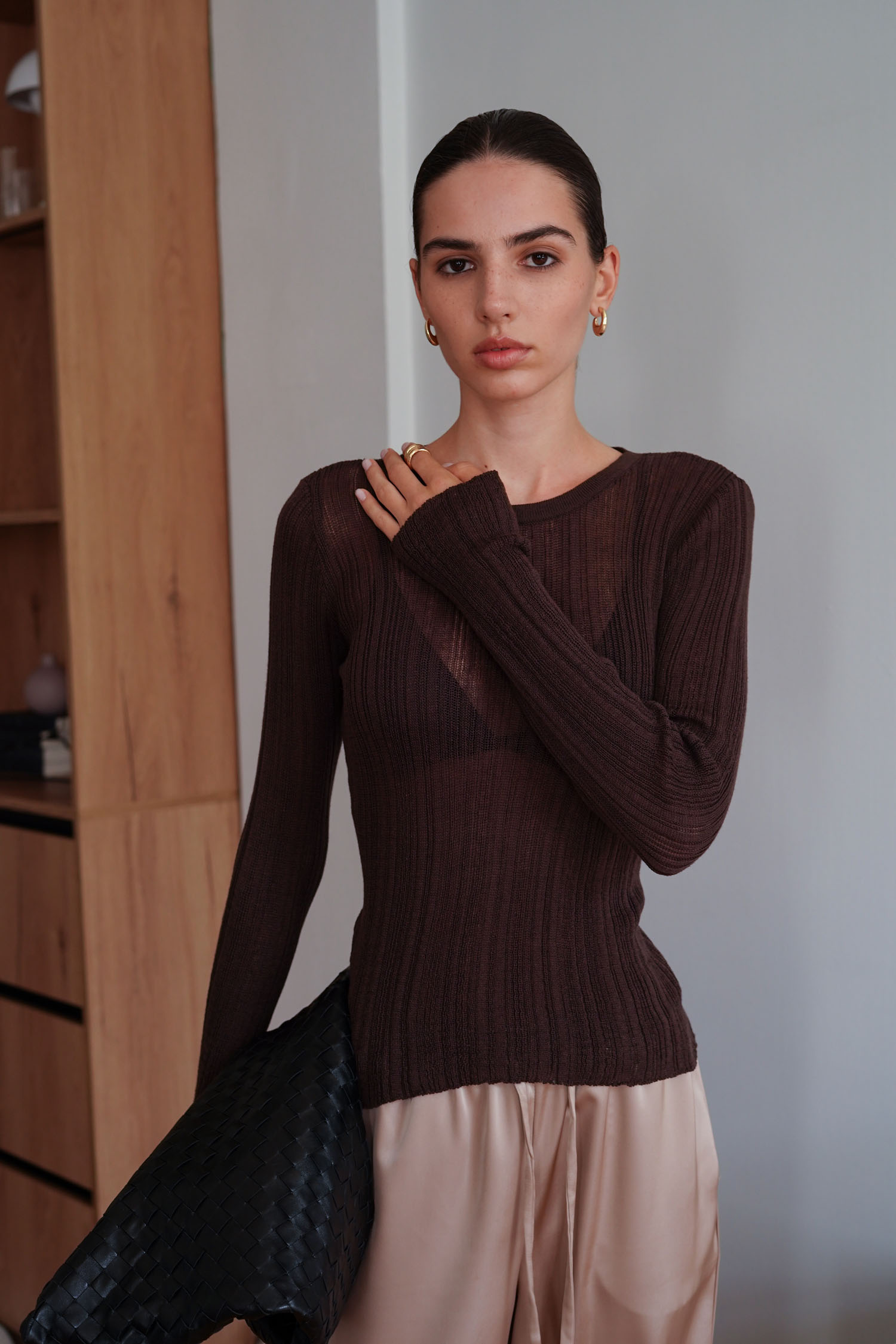 00003343-1 Джемпер напівпрозорий фактурний шоколадний THE LACE (TLA_00003343)